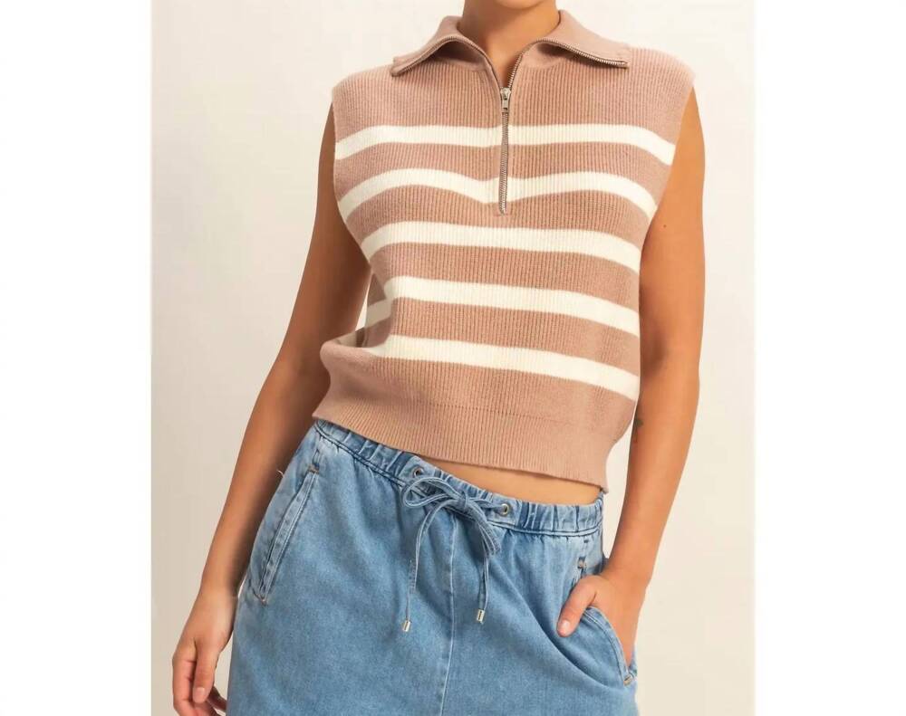 NEW DOUBLE ZERO half zipper vest in taupe cream